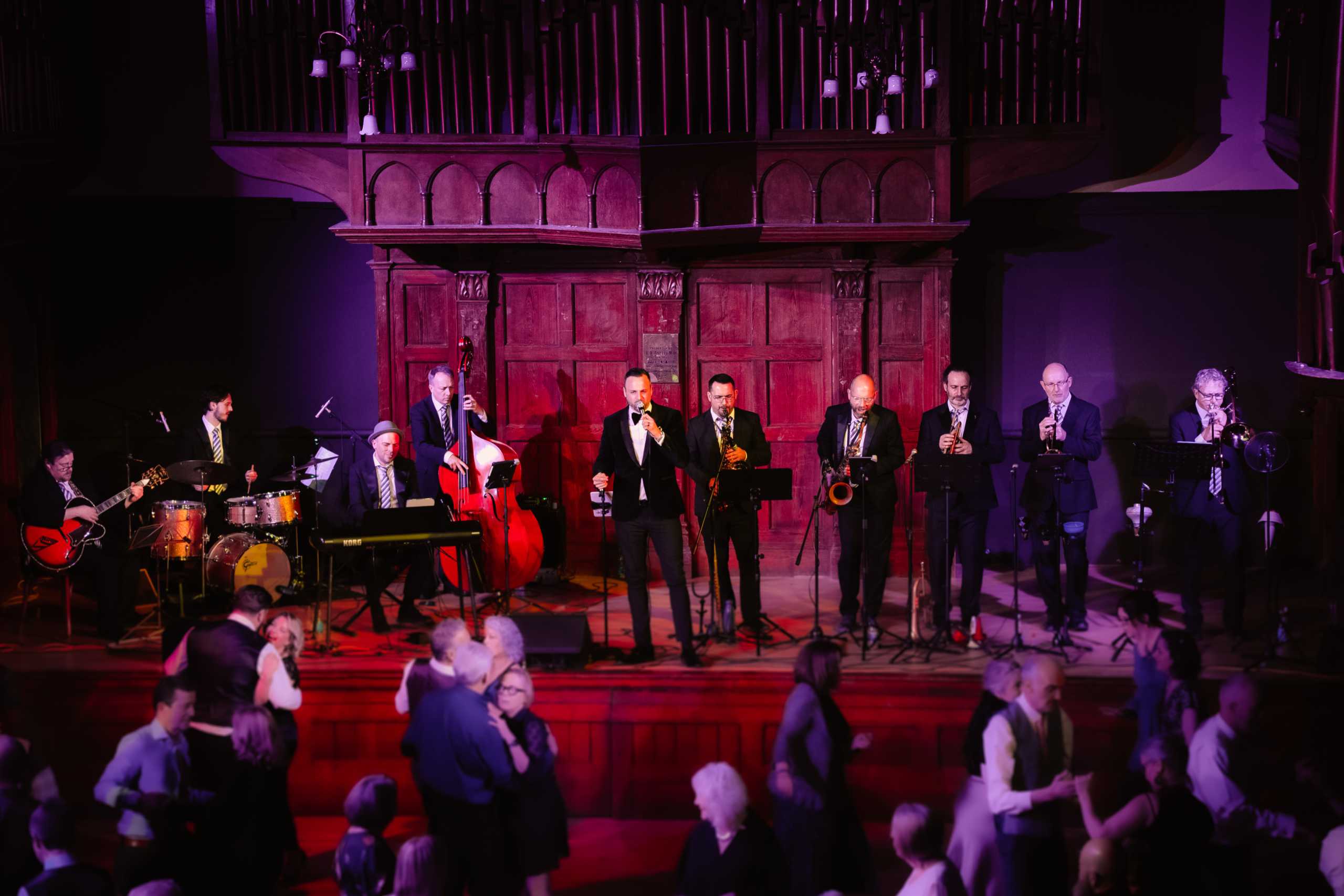 Kennedy Swing Band full stage with dancing crowd